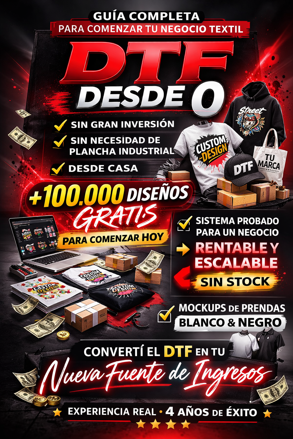 6️⃣ DTF desde Cero +100,000 Diseños (remeras, almohadones, accesorios)

Guía técnica para estampar y vender sin complicarte